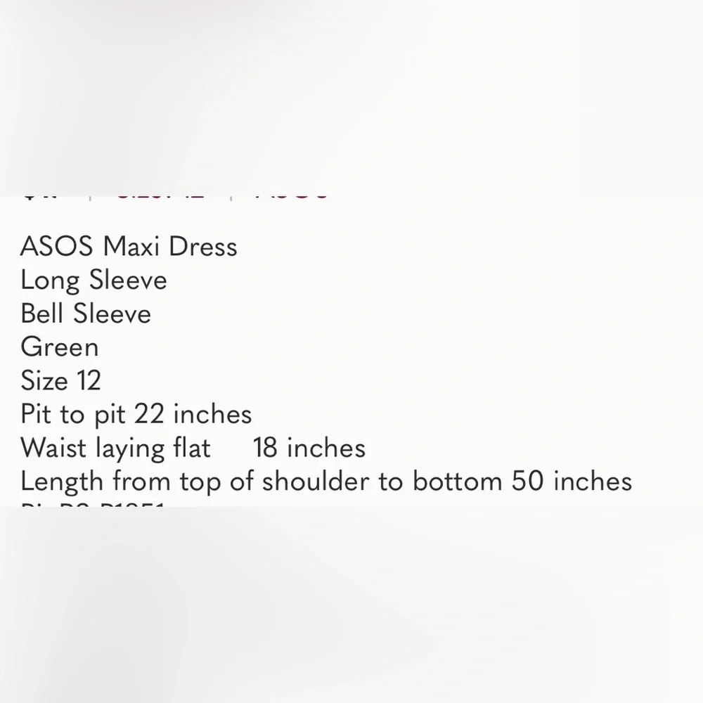 ASOS Long Sleeve Maxi Dress Green Size 12 - Picture 6 of 6
